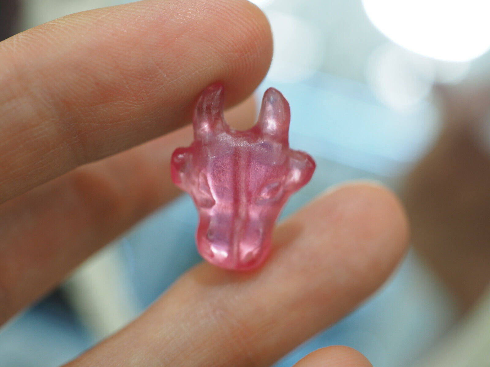 Ancient Pink Raw Ruby Carved Bull head Talisman Amulet bead Pendant