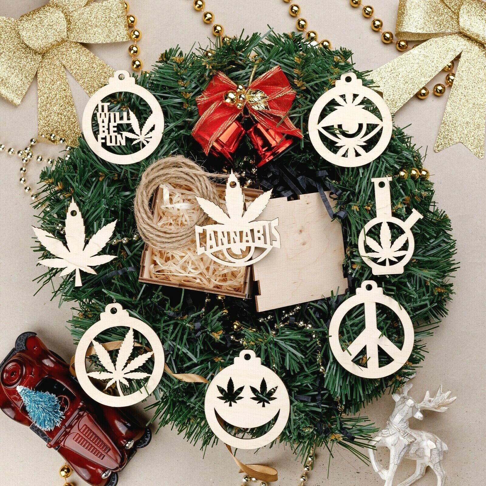 Marijuana ornaments Christmas tree decor Cannabis gift canabis leaf weed