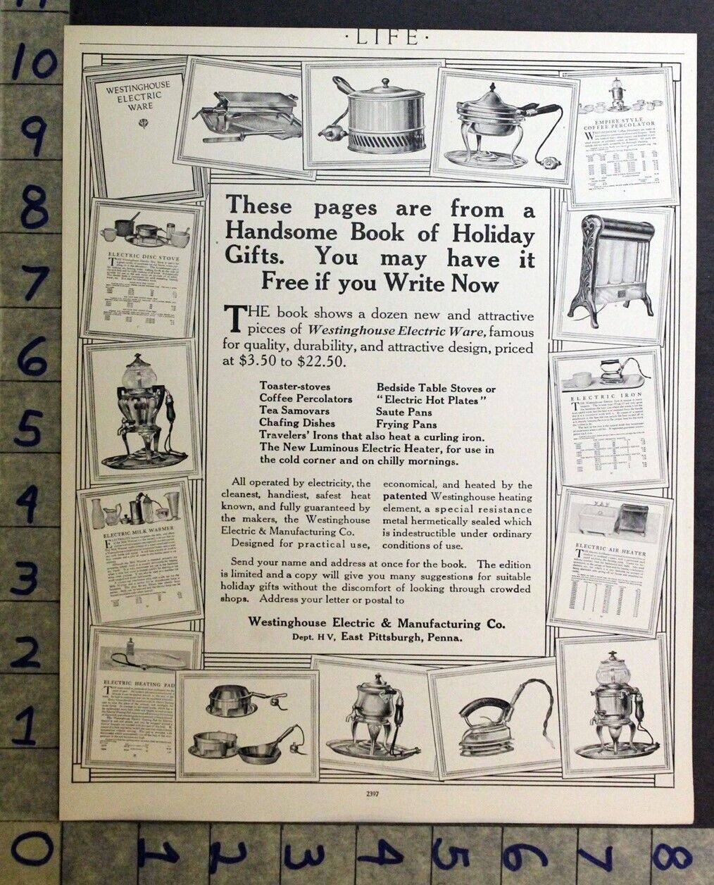 1912 WESTINGHOUSE ELECTRIC APPLIANCES KITCHEN HOLIDAY GIFT HOUSEWARE AD FDA406