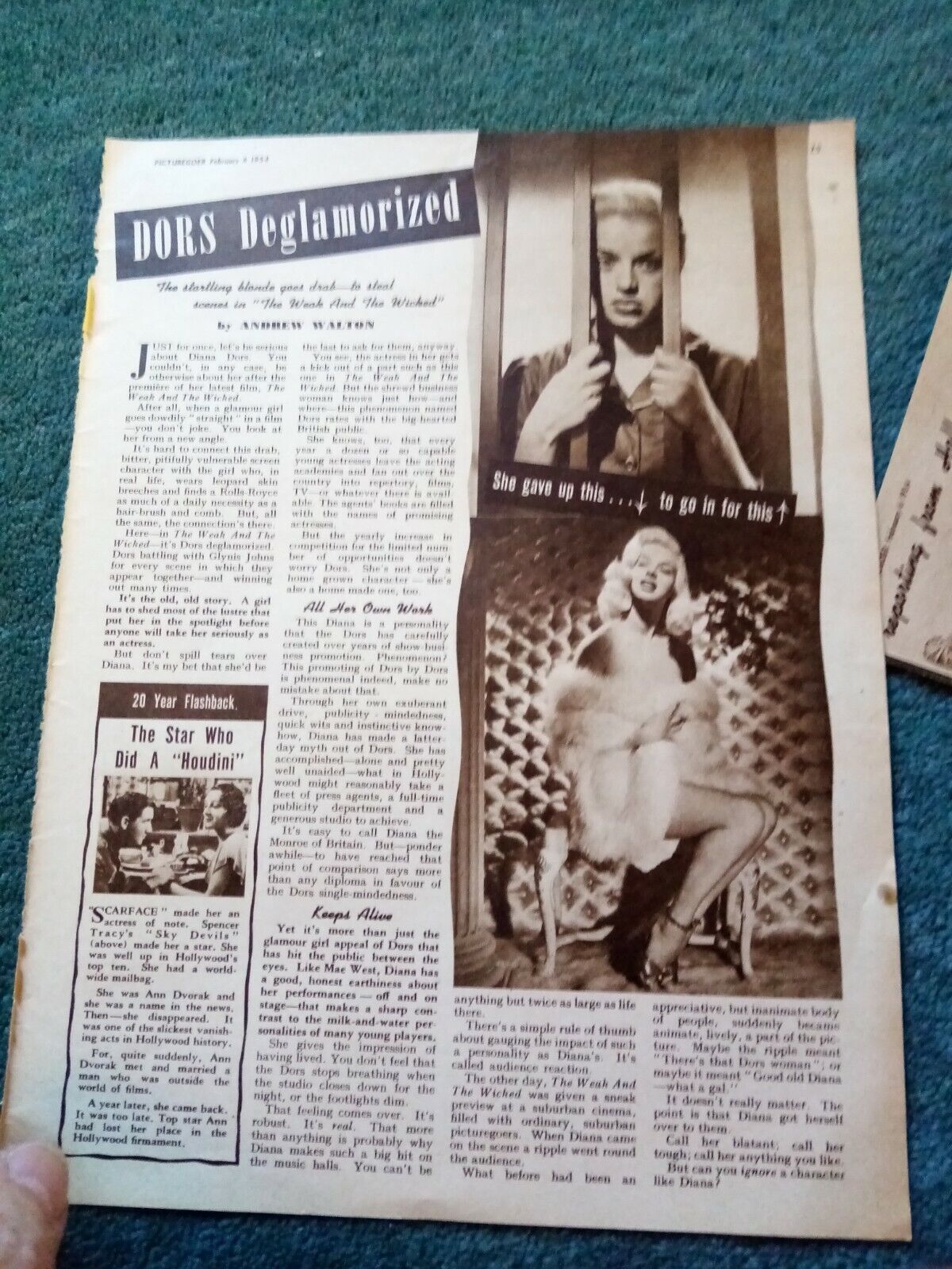 Kvc25 Ephemera 1950s film article Diana dors the weak and the wicked 