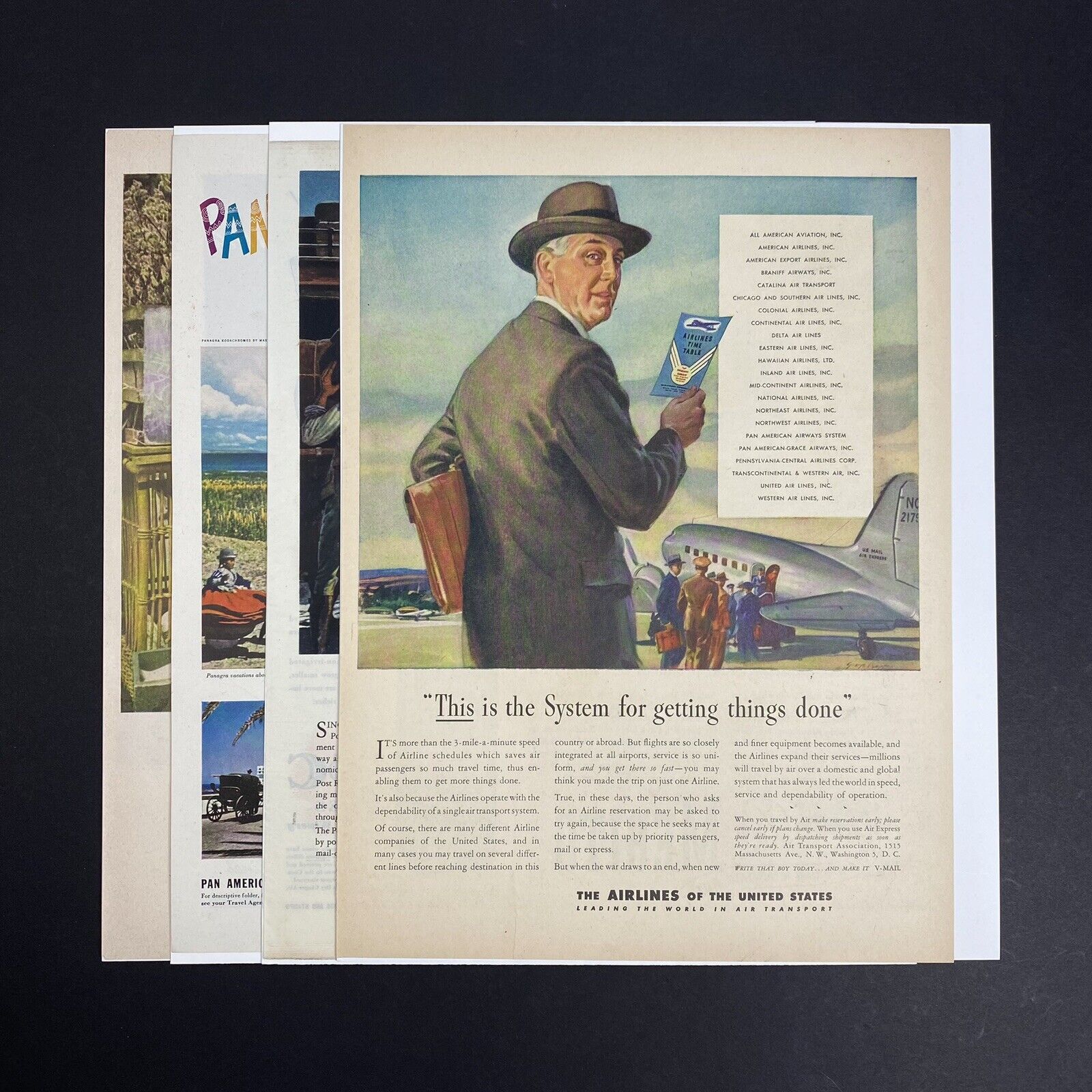 Vintage 40s Airlines Of The United States Magazine Ad (Lot of 4) Pan Am, DC-7