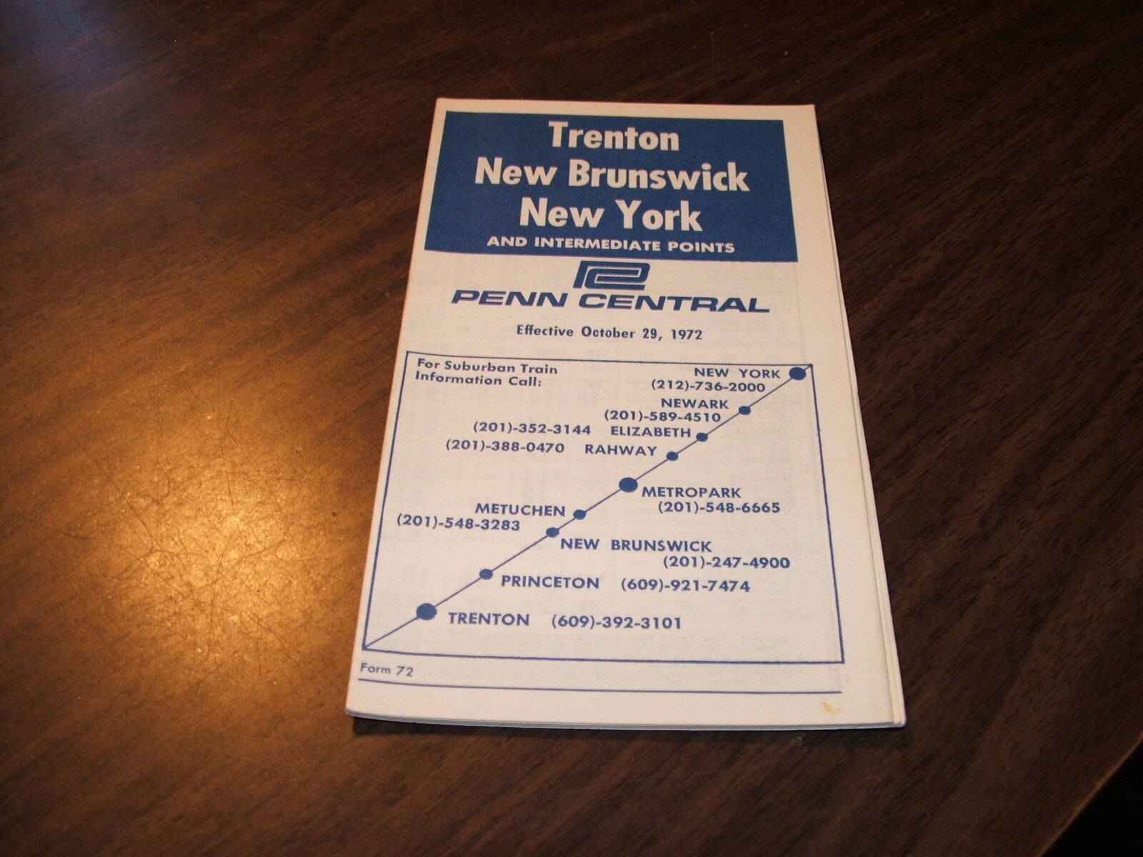 OCTOBER 1972 PENN CENTRAL FORM 72 NEW YORK-NEW BRUNSWICK-TRENTON