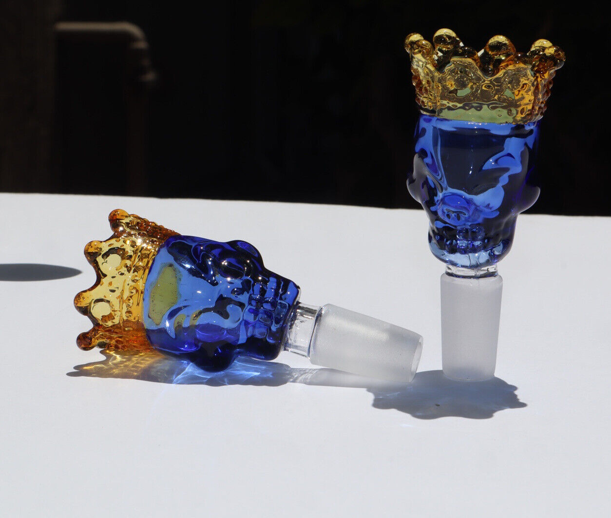 14MM Blue Thick Quality Glass Skull King Bong Bowl Head Piece Wide Bowl Holder