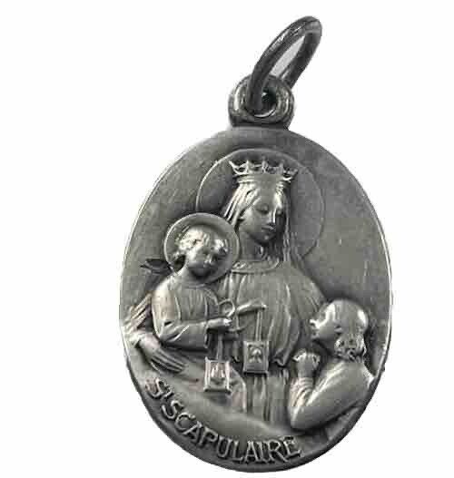 Vintage Catholic St Scapulaire  Religious Silver Tone Medal