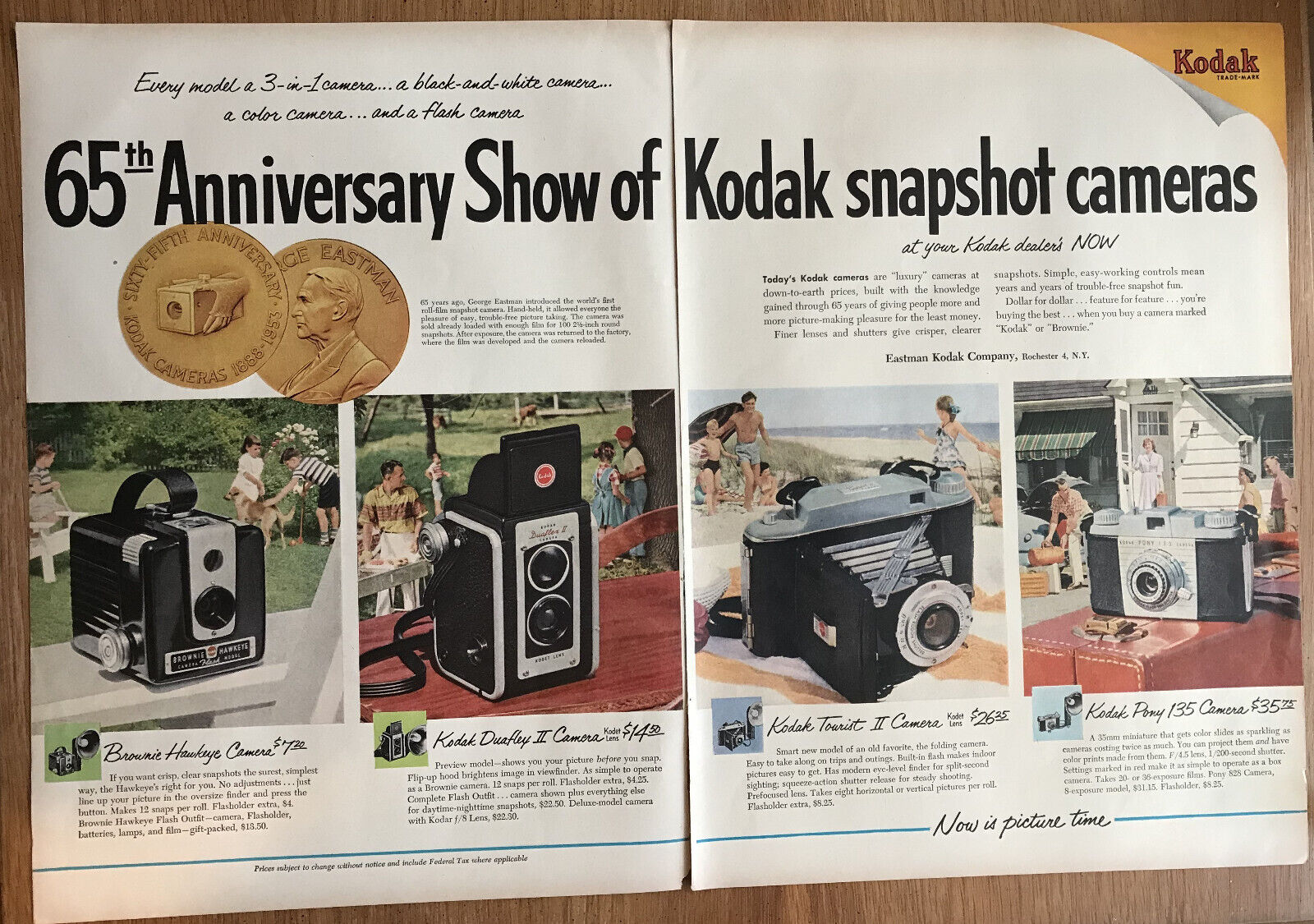 1953 Kodak Cameras, Lord Calvert Whiskey, Gotham Gold Stripe Vintage Print Ads