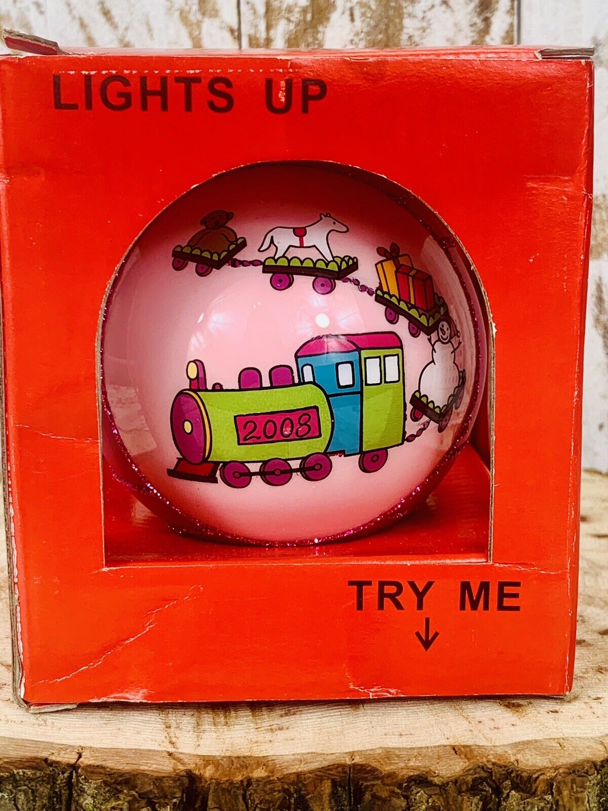 Keepsake Memory Birth Year  Christmas Ornament - 2008 Pink Train Snowman New