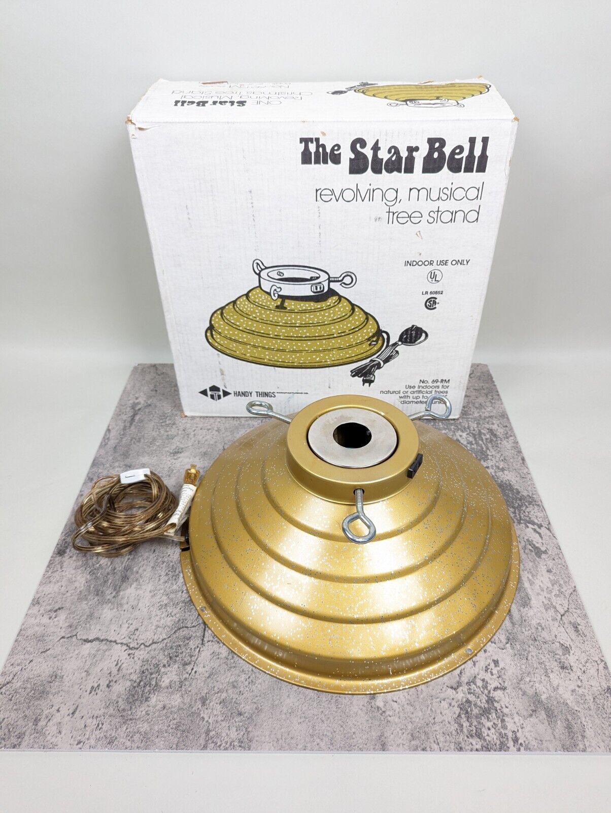 Star Bell Musical Revolving Tree Stand Christmas Gold MCM Vintage WORKING