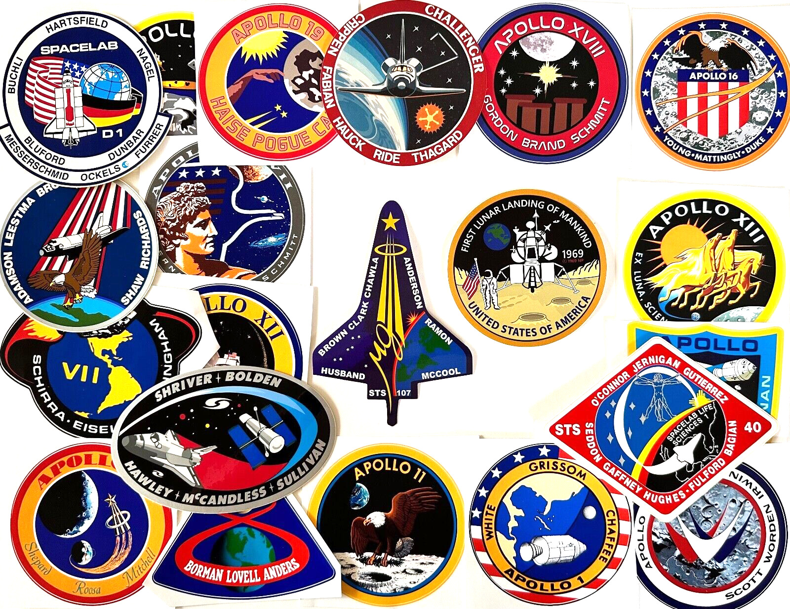 NASA..22 Decals + Apollo Lunar Landing & Columbia Last Flight Patch Sticker #101