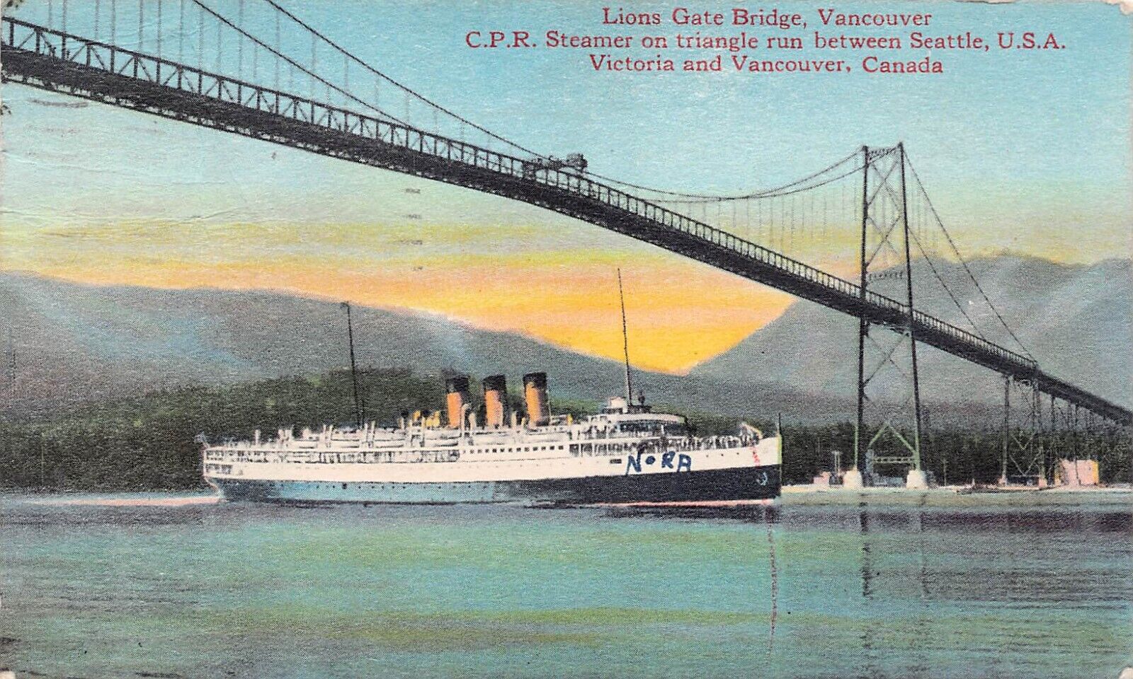 SS Princess Norah Lions Gate Bridge Vancouver Canada Vtg Postcard B36