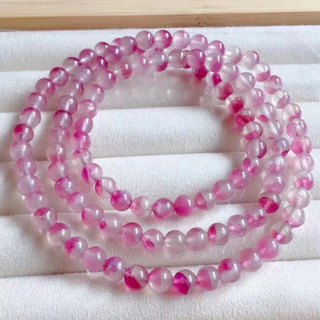 Natural Plum blossom Tourmaline Quartz Round Beads Stretch 3 Laps Bracelet 5.5mm