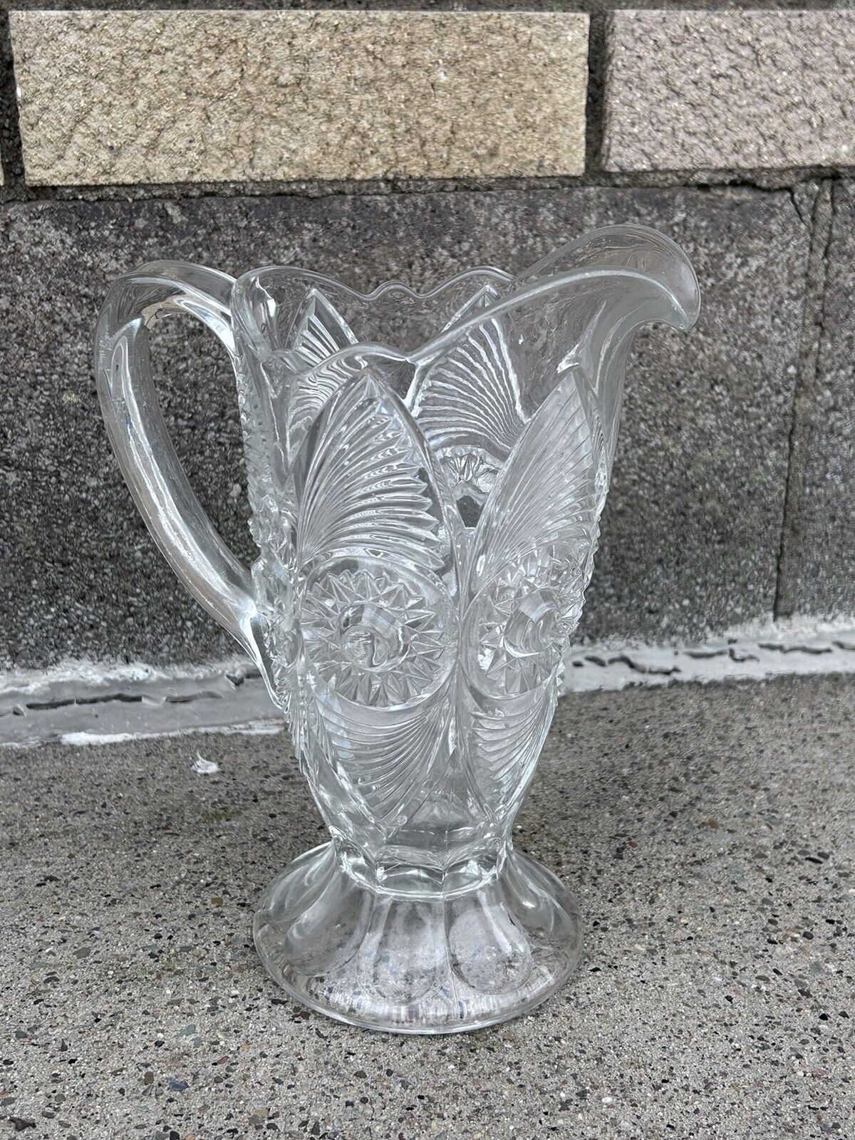 1909 Water Pitcher Bulls Eye and Fan US Glass Co. - EAPG - Antique