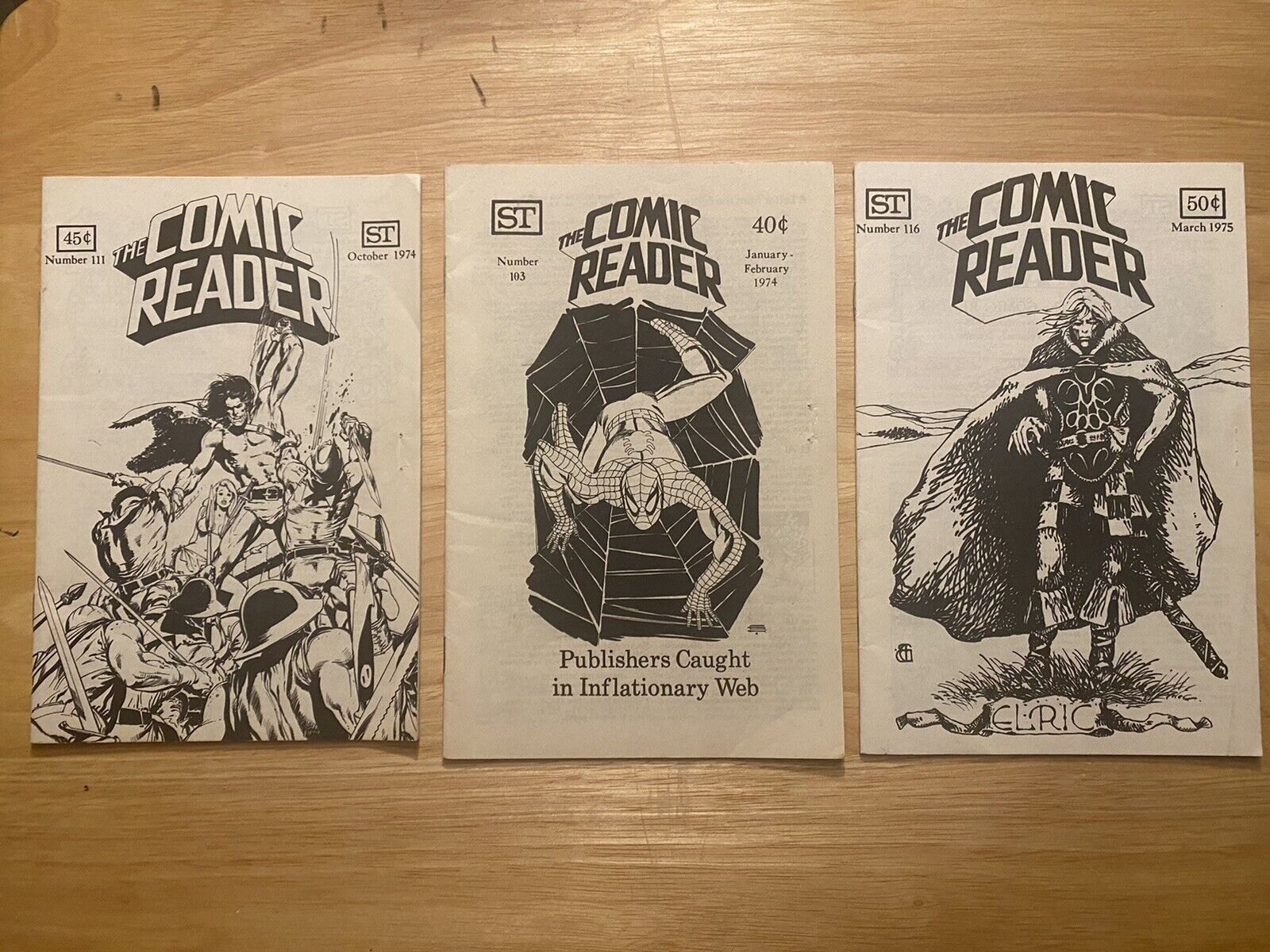 THE COMIC READER FANZINE - 1974 1975 #103 111 & 116 SPIDER-MAN & Elric