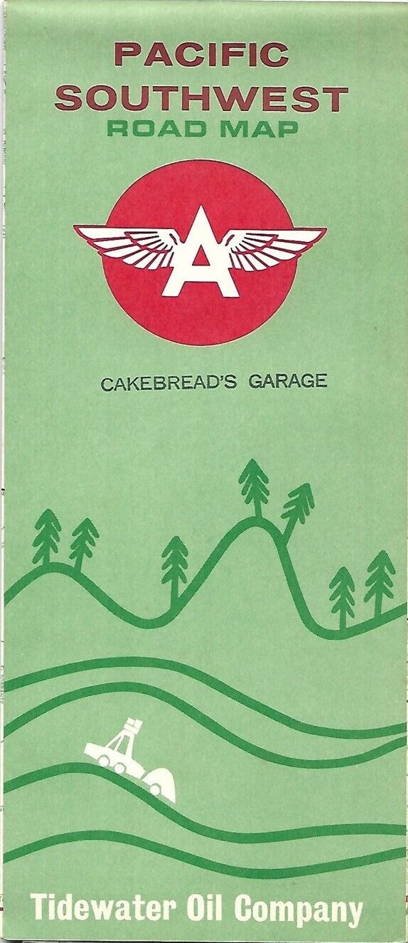 1963 Cakebread Tidewater Oil FLYING A Road Map PACIFIC SOUTHWEST California US66