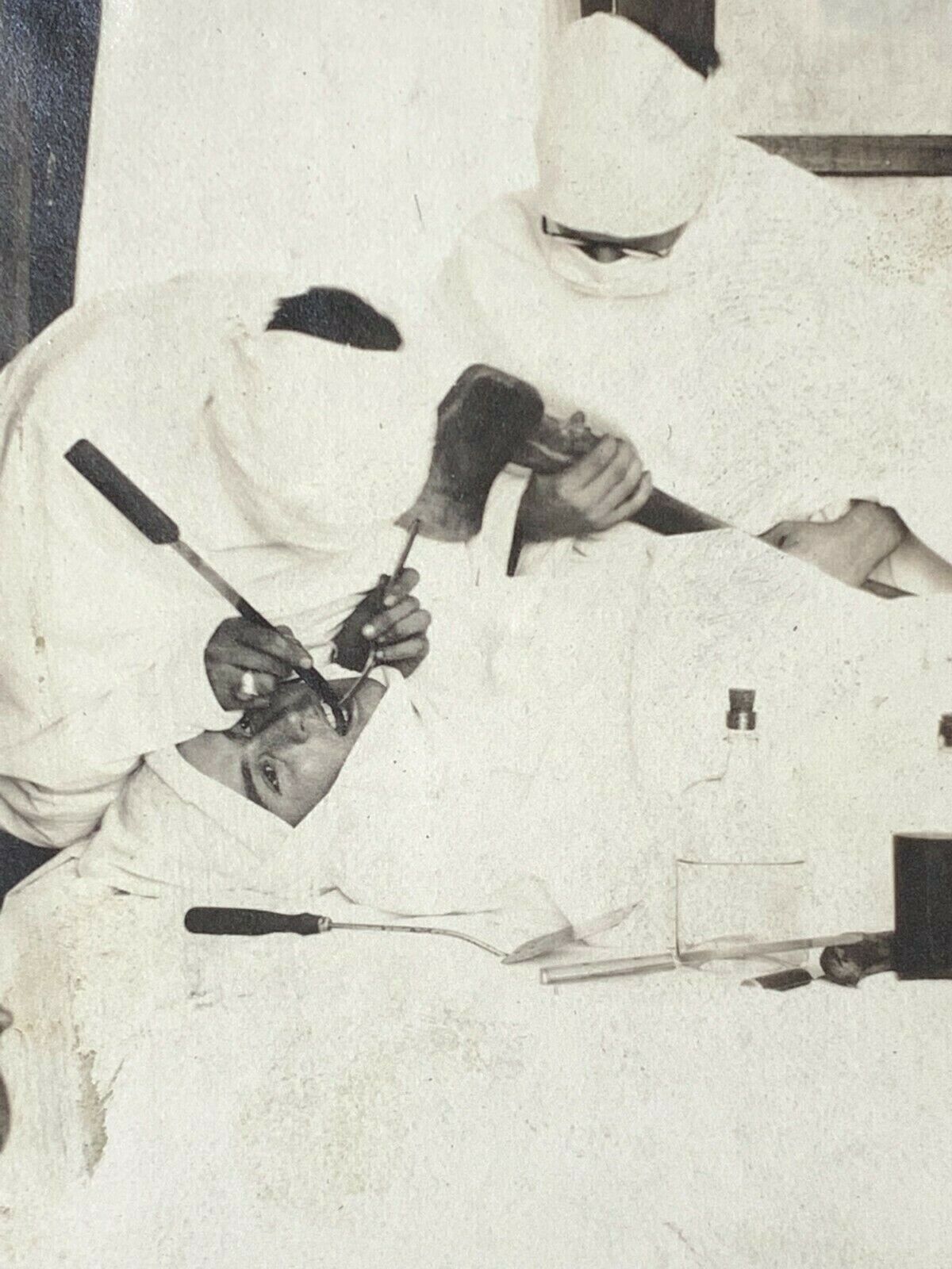 D3 Found Photograph 1923 Hospital Surgery Dentist Funny Operation AXE Odd Weird 