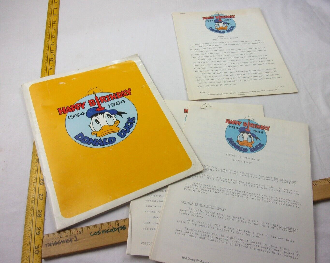 Donald Duck 1934-1984 press folder happy birthday w/ history packets inside