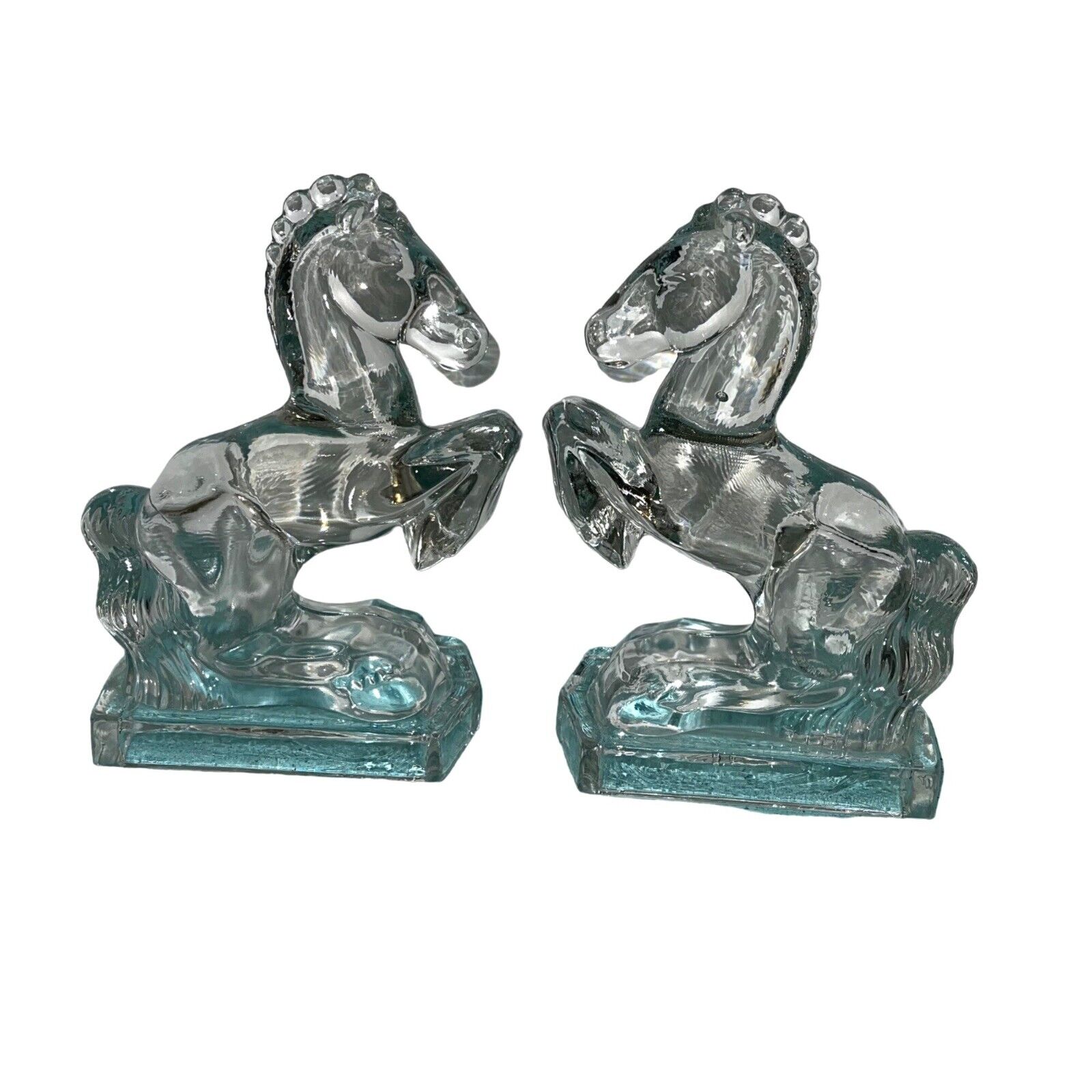 L.E. Smith Bookends Clear Glass Vintage Rearing Horse Set Of Two Retro Detailed