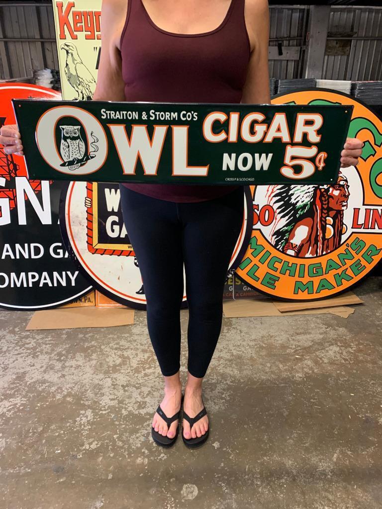 Antique Vintage Old Style Sign Owl Cigars Made in USA