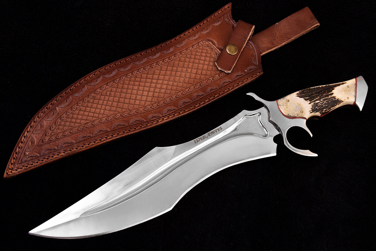 17.5” Custom Made Stag Horn New Year Gift Bowie Steel knife,Leather Sheath.