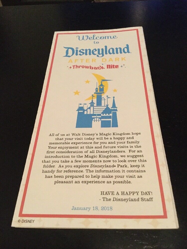 Disneyland After Dark Throwback Nite Map January 18, 2018
