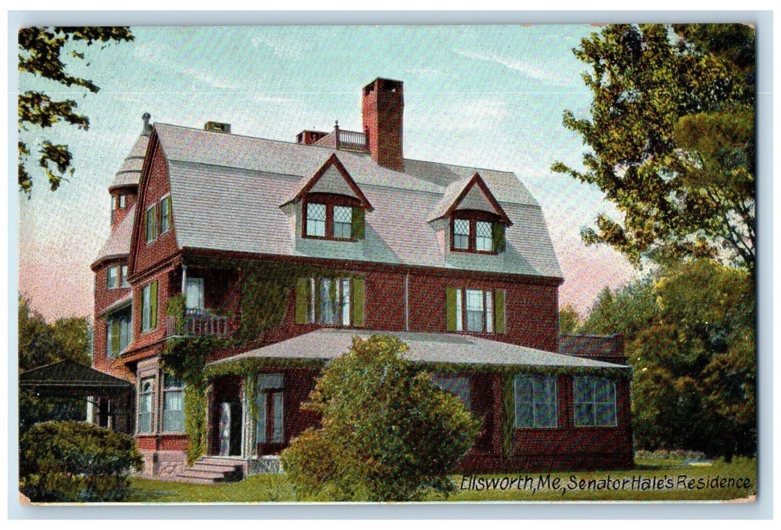 c1910\'s Senator Hale\'s Residence Ellsworth Maine ME Unposted Antique Postcard