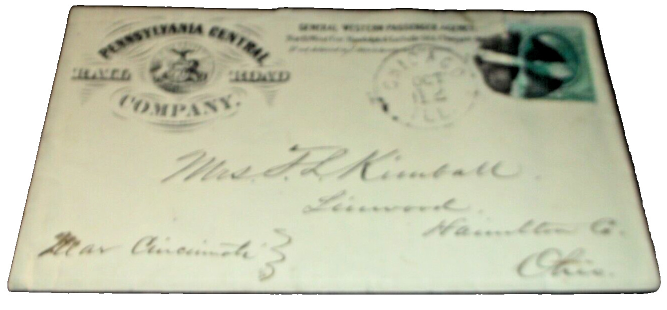 1870 PENNSYLVANIA CENTRAL USED COMPANY ENVELOPE
