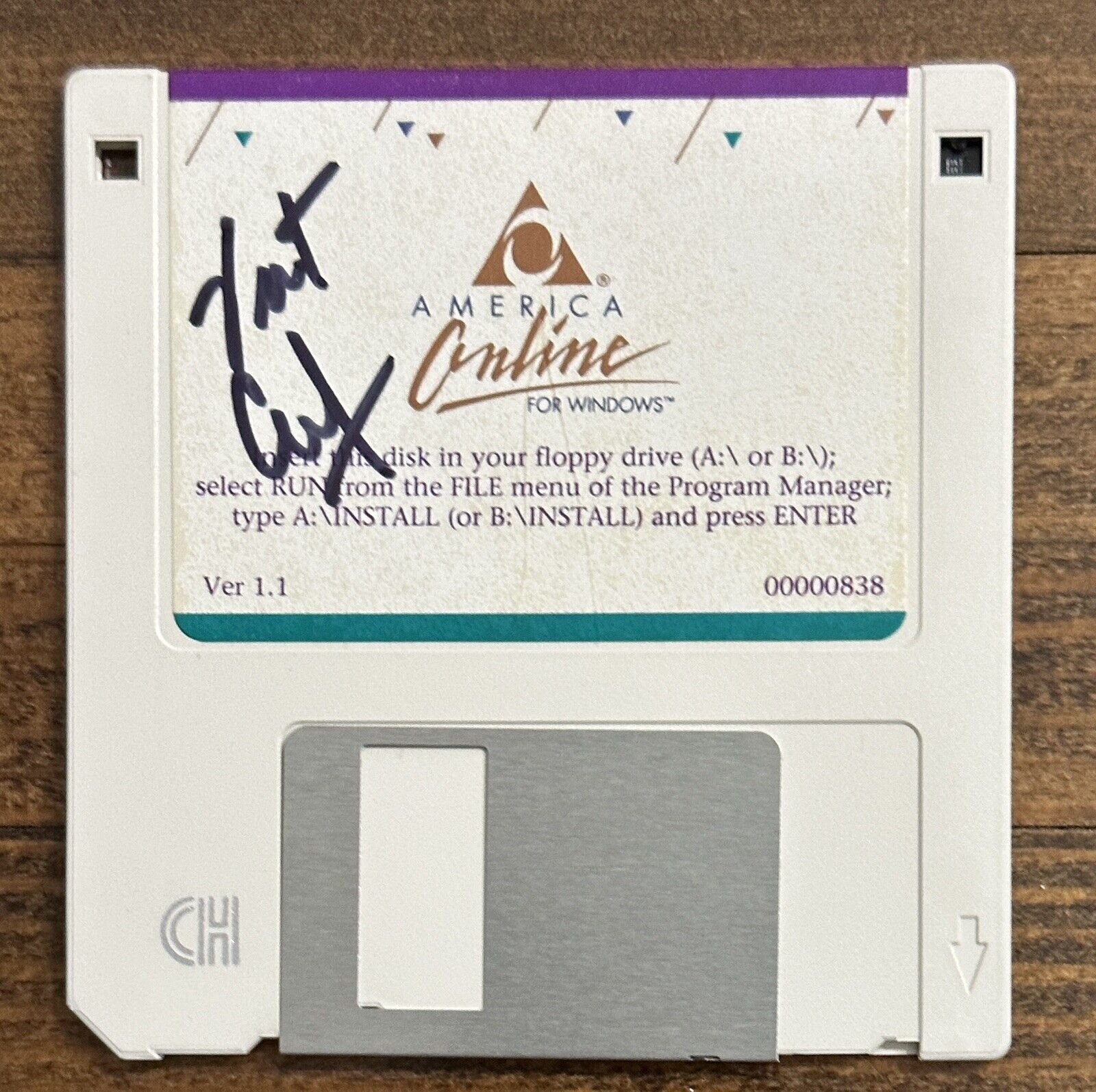 Vint Cerf FATHER OF THE INTERNET SIGNED America Online AOL 1.1 Disk BAS Beckett
