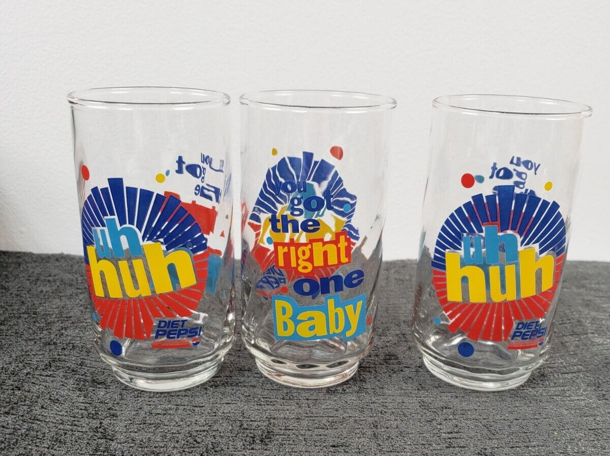 3 Vintage Diet Pepsi New Glasses Uh Huh You Got The Right One Baby Ray Charles