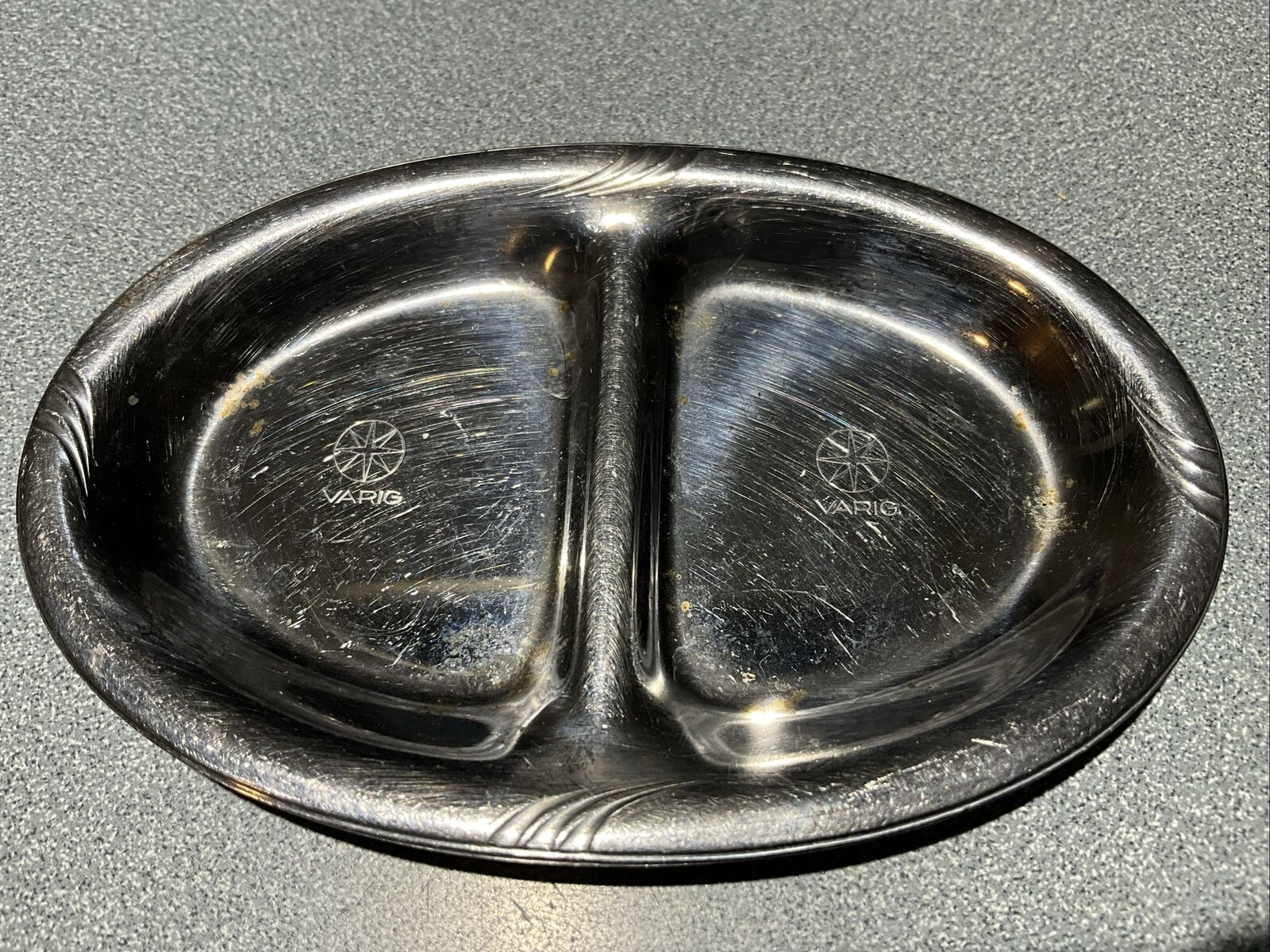 OLD  VARIG BRAZIL AIRLINE  STAINLESS STEEL BUTTER NUTS DISH HERCULES INOX