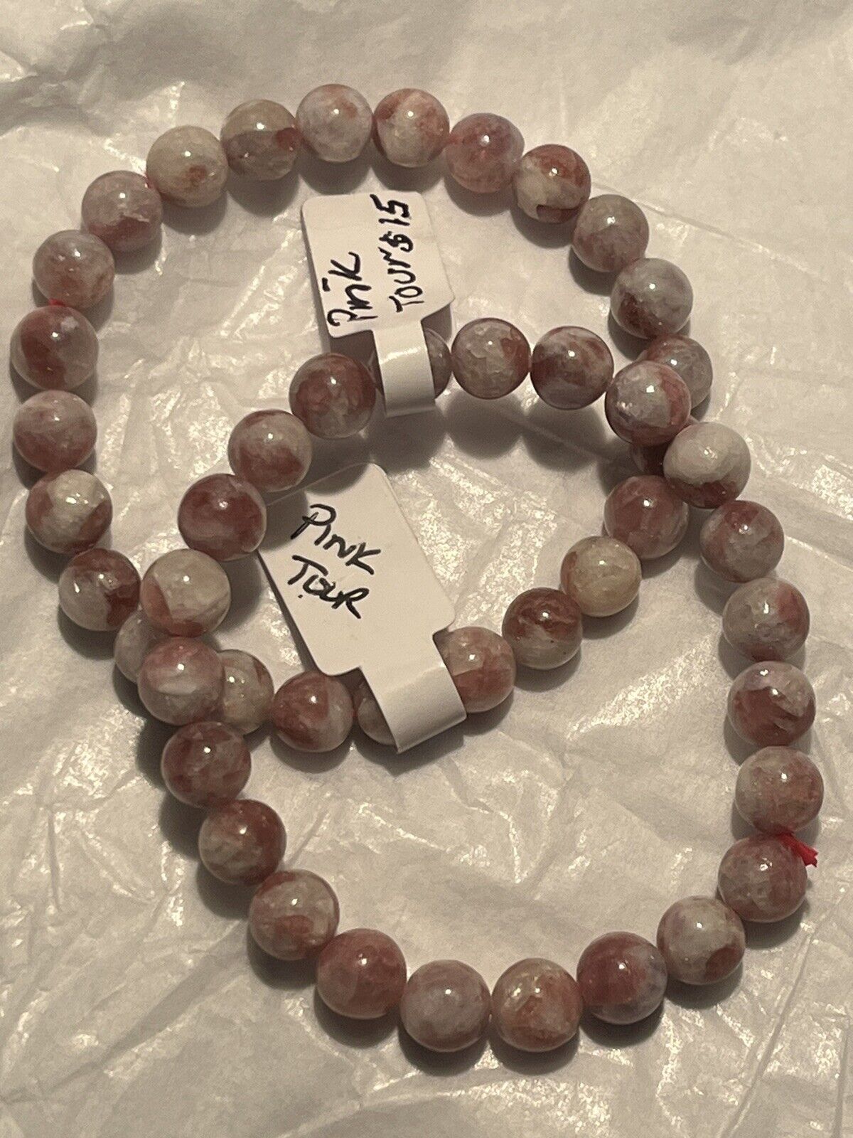 Lot Of Two 6 mm Genuine Natural Pink Tourmaline Crystal Healing Bead Bracelets