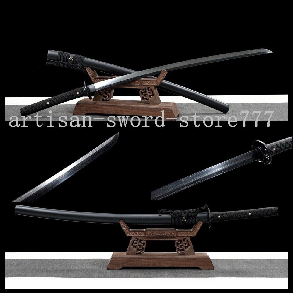 handmade Black Folded Steel Japanese Samurai Sword katana Full Tang Sharp Blade