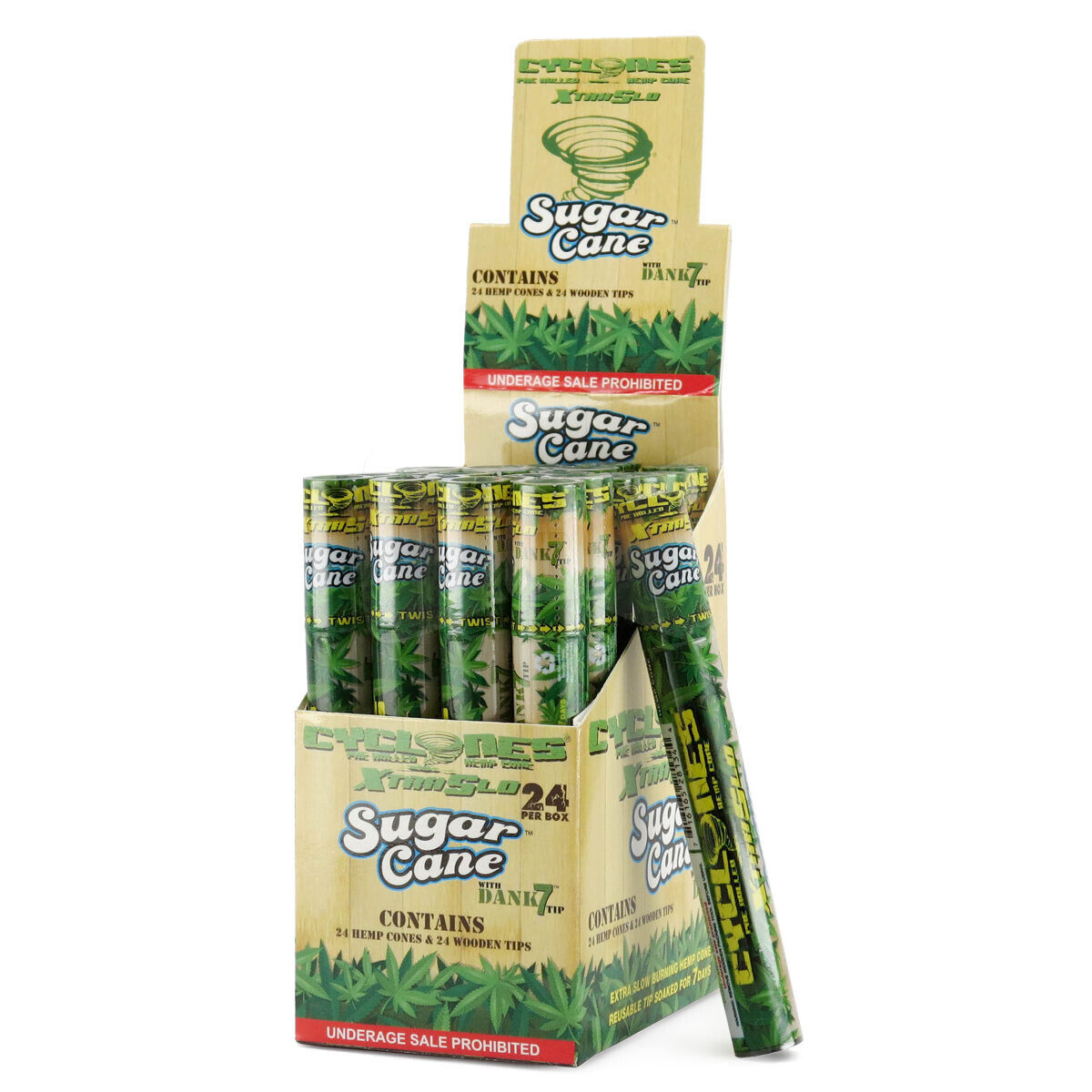 Cyclones Sugar Cane XTRASLOW Pre-Rolled Cones - 24 Packs