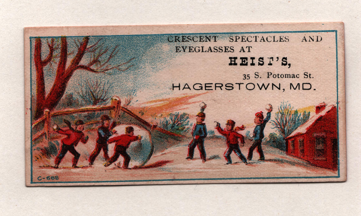 Vintage 1890\'s Victorian Trade Card Heist\'s Spectacles & Glasses Hagerstown MD