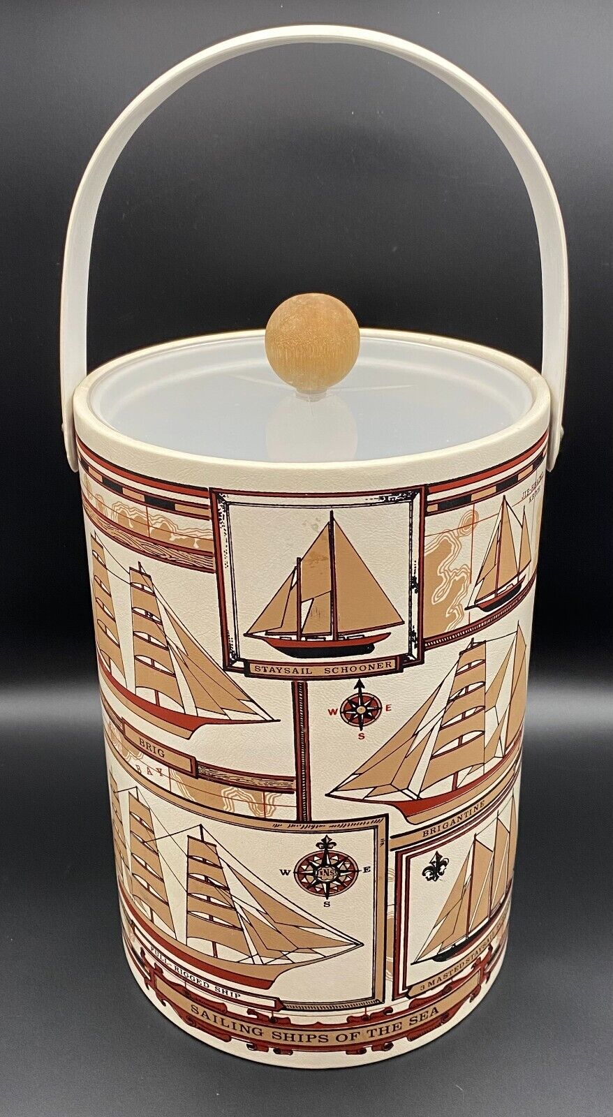 Vintage MCM Georges Briard Nautical Sailing Ships Of The Sea Vinyl Ice Bucket