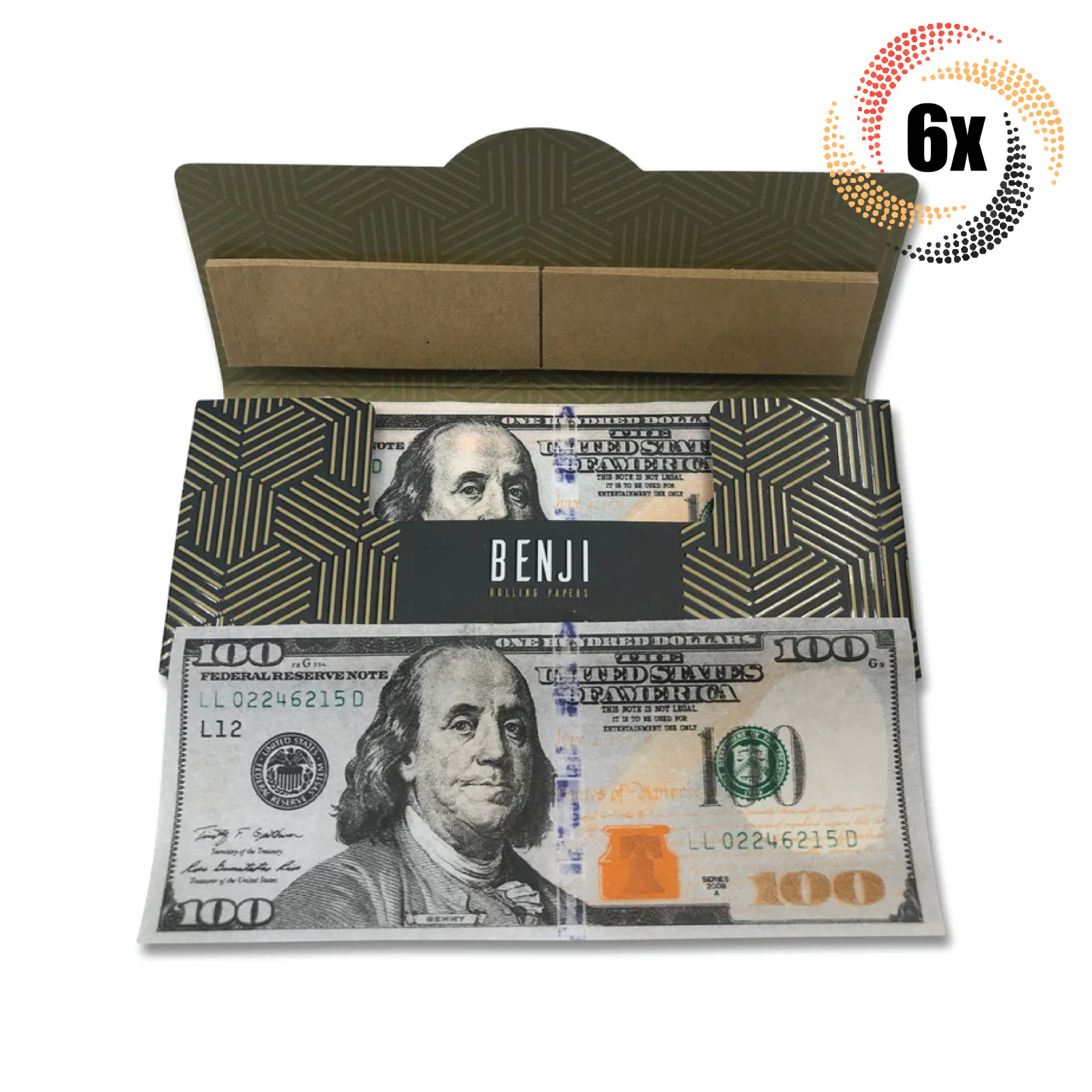 6x Packs Benji $100 Money King Rolling Papers & Filters | 20CT | 2 Free Tubes
