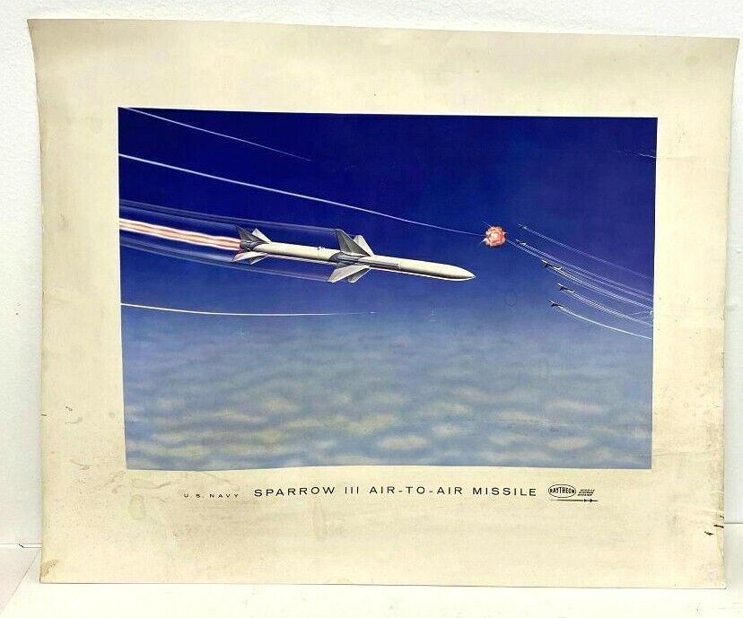 Vintage Raytheon U. S. Navy Sparrow 3 Air to Air Missile Photo Poster
