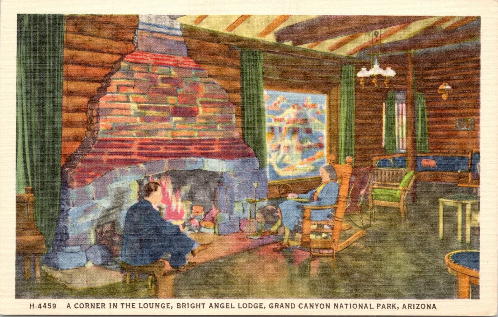 Grand Canyon AZ BRIGHT ANGEL LODGE Lounge Fred Harvey Arizona Postcard  A11