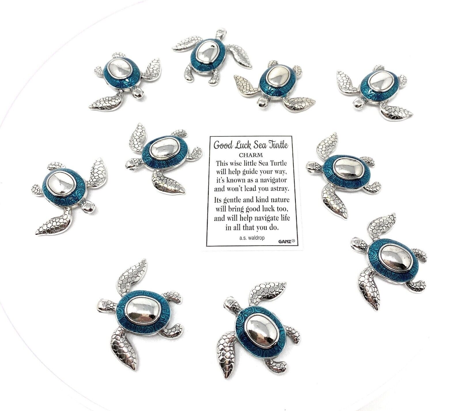 Set of 10 Good Luck Sea Turtles Pocket Charms with Story Card by Ganz