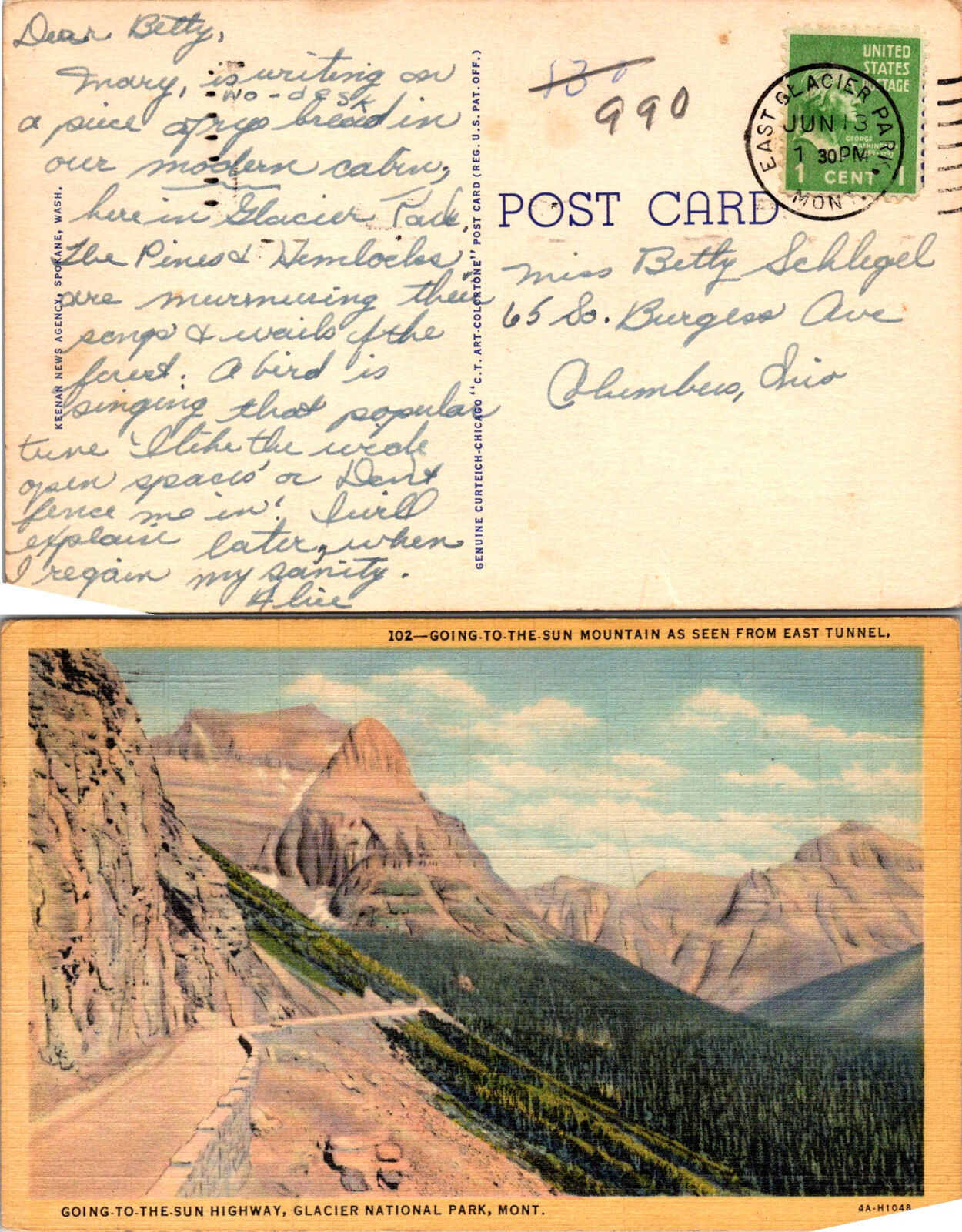 Vintage Montana Glacier National Park Postcard Used 50669