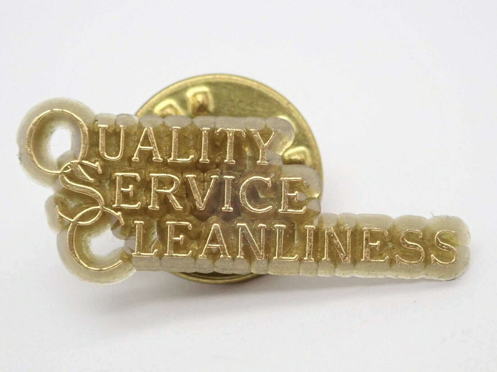 Quality Service Cleanliness Gold Tone Vintage Lapel Pin