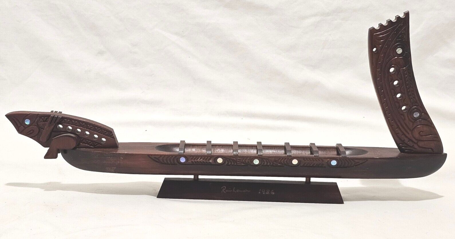 Vintage Hand Crafted Vintage Maori Tekoteko Wooden Long Canoe ~ 19\