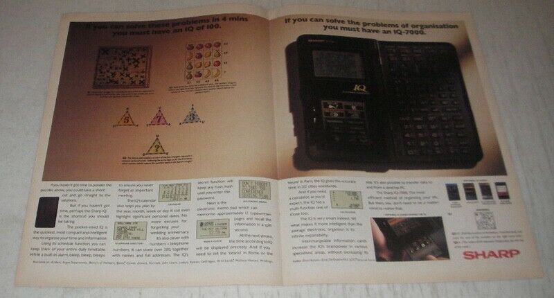 1990 Sharp IQ-7000 Electronic Organizer Ad - If you can solve these problems
