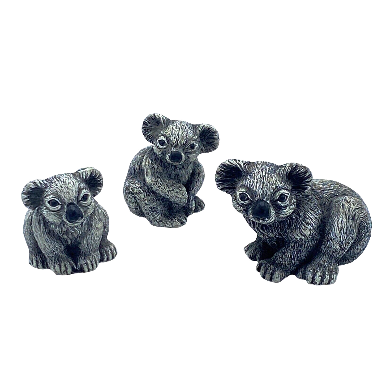 Vintage 3 Stone Koala Bear Figures Sitting  Grey & Black Decor Small