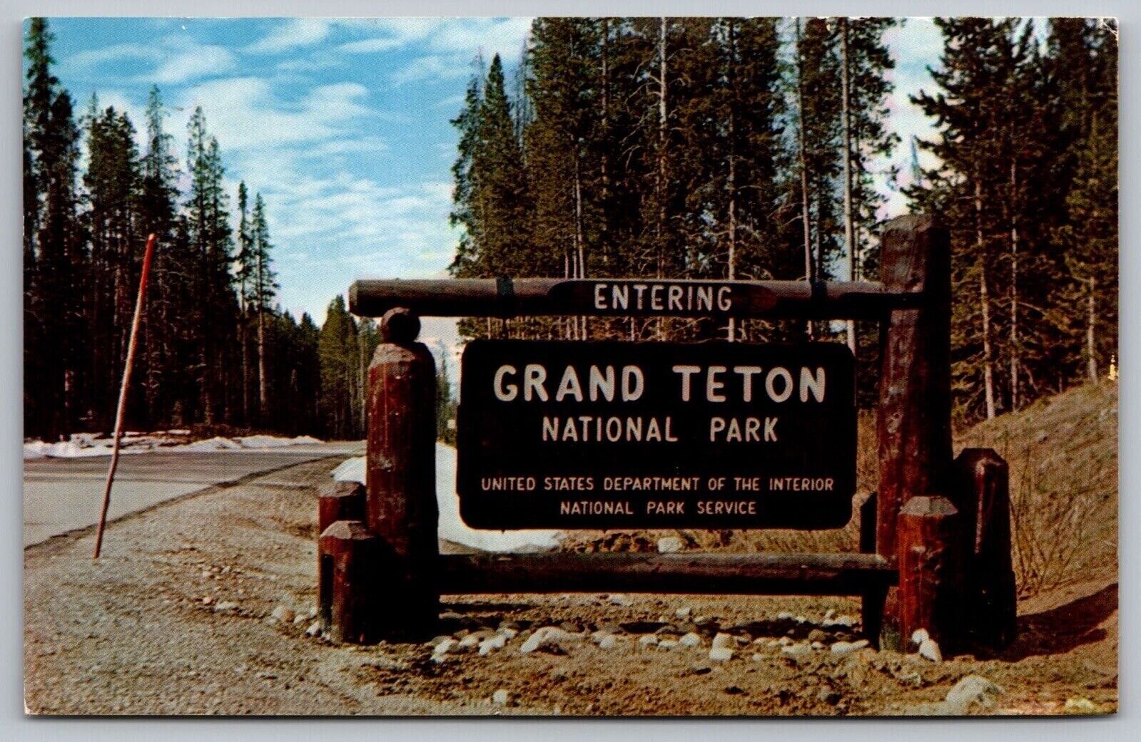 Grand Teton National Park Wyoming Country Road Forest Cancel 1962 PM Postcard