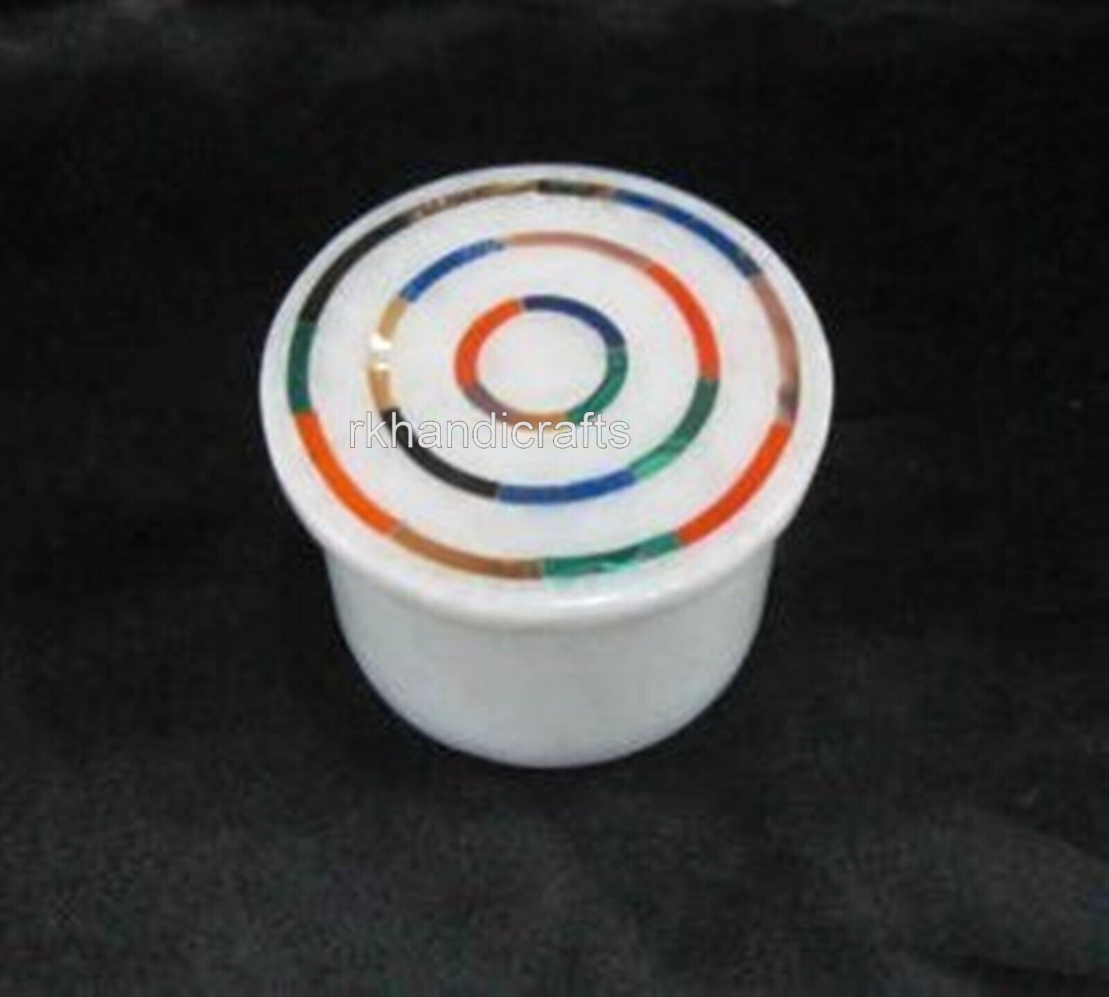 2.5 Inches Round Marble Salt and Pepper Multicolor Stone Inlay Work Trinket Box