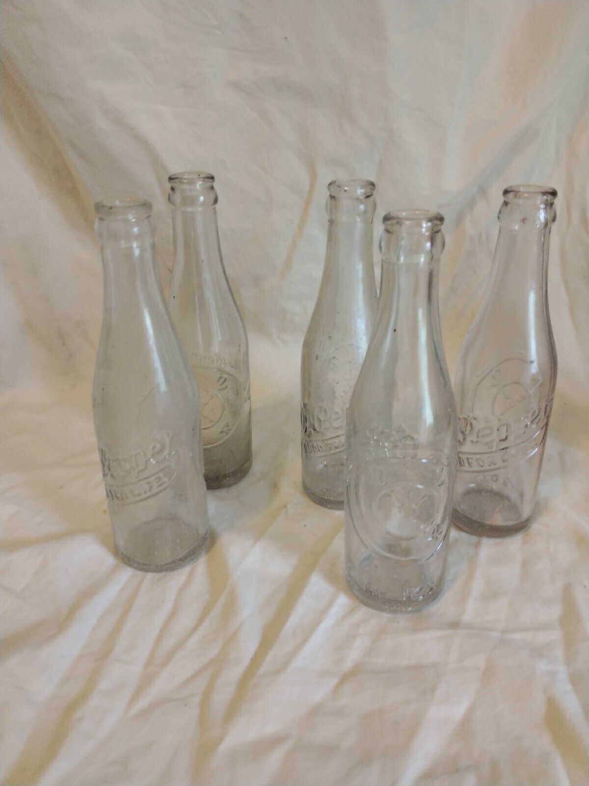 5 Vintage Embossed Dr Pepper 10-2-4 Bottles 6 1/2 Oz Effingham Illinois Lou,Ky