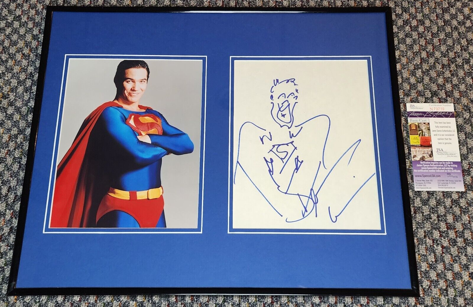 Original Comic Art DRAWN AND SIGNED BY 1990s SUPERMAN DEAN CAIN Framed with COA