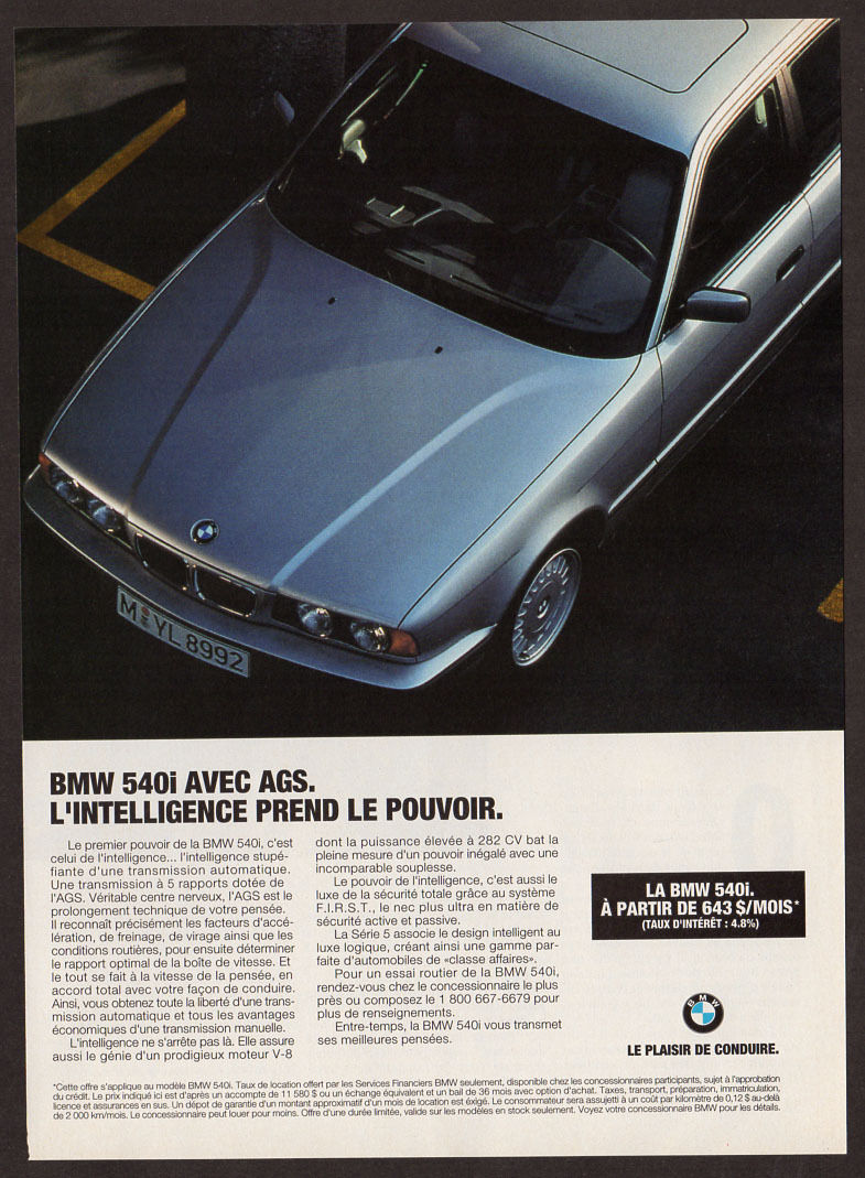 1994 BMW 540i Original Print AD - Silver car photo, AGS, artificial intelligence
