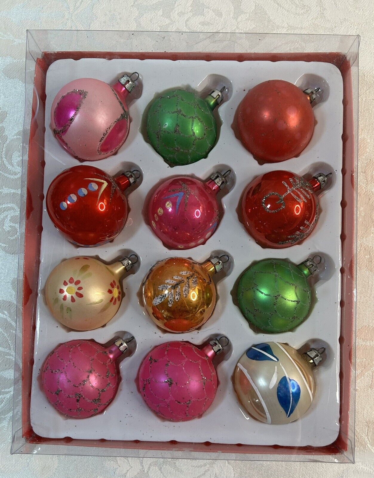 Vintage Lot of 12 Shiny Brite Mercury Glass Xmas Ornaments Glitter Stencil (2)
