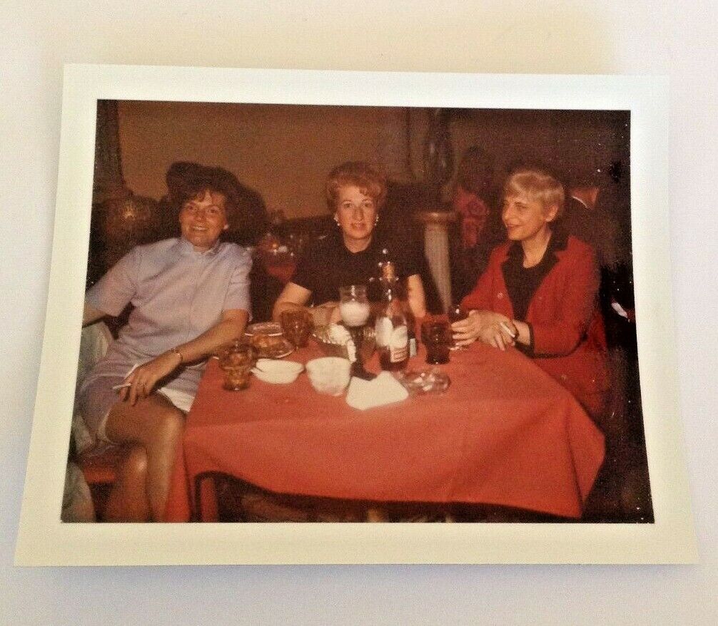 Vintage Glossy Color Photo 3 Pretty Women at Italian Restaurant 1970's
