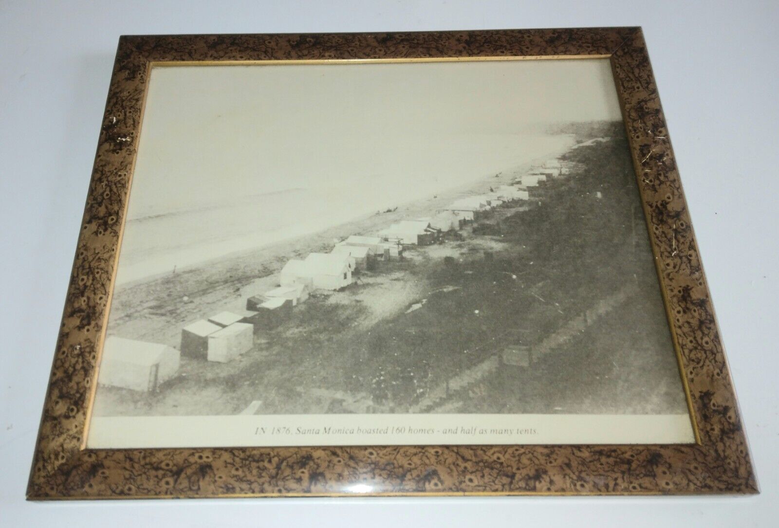  Santa Monica CA Vintage framed photo glass California history Beach with Tents